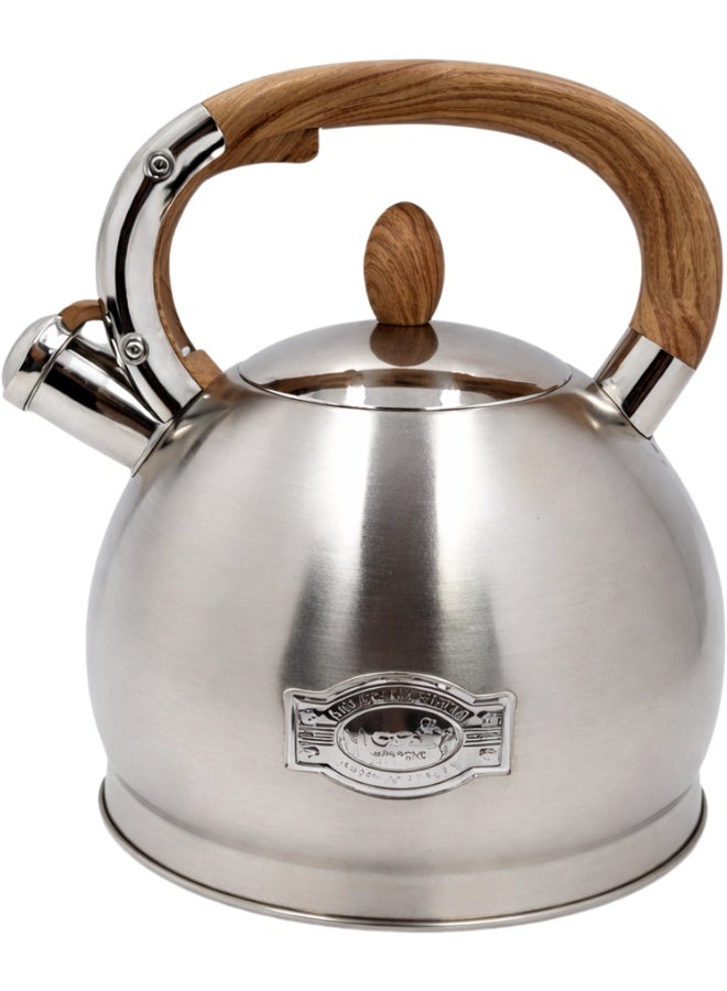 غلاية شاي ستانلس ستيل غذائي 18/10 عالية الجودة بسعة 3 لتر مع صفارة تنبيه عند الغليان – غلاية ماء توضع على البوتاجاز سريعة الغليان مقاومة للصدأ والحرارة حتى 150 درجة مئوية – كاتل شاي بمقبض آمن معزول للحرارة وغطاء واسع لسهولة التعبئة والتنظيف – غلاية شاي وقهوة وأعشاب ومشروبات ساخنة للاستخدام اليومي في المطبخ المنزلي والمكاتب والمقاهي والمطاعم – تصميم متين عملي طويل العمر مناسب لجميع أنواع المواقد الغازية والكهربائية والسيراميك - Image 1